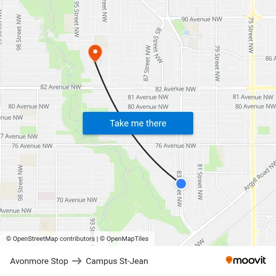Avonmore Stop to Campus St-Jean map