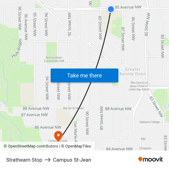 Strathearn Stop to Campus St-Jean map