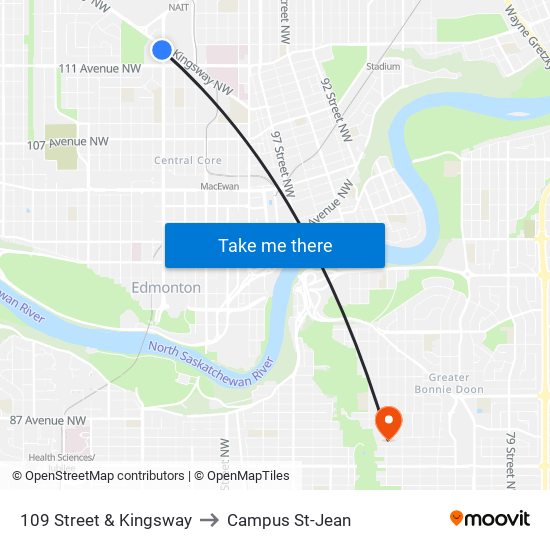 109 Street & Kingsway to Campus St-Jean map