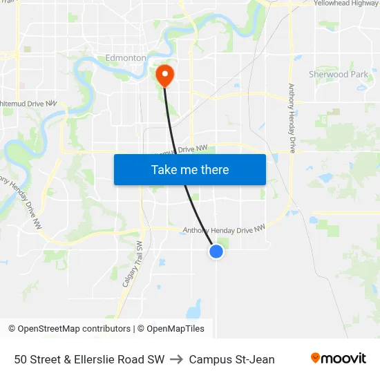50 Street & Ellerslie Road SW to Campus St-Jean map