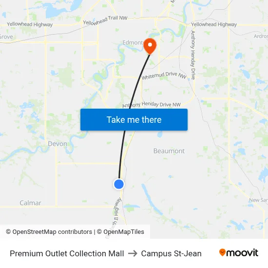 Premium Outlet Collection Mall to Campus St-Jean map