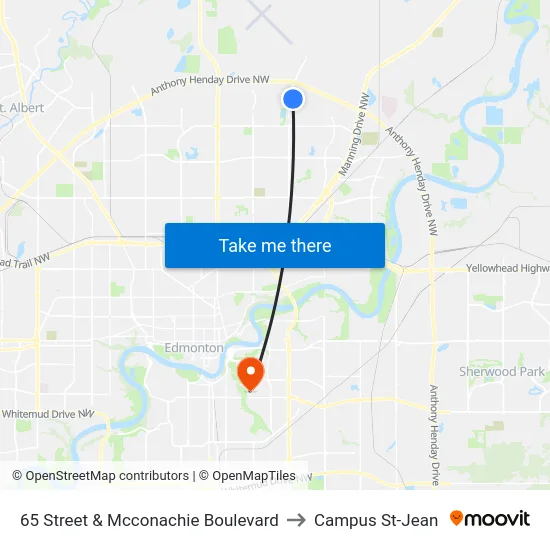 65 Street & Mcconachie Boulevard to Campus St-Jean map