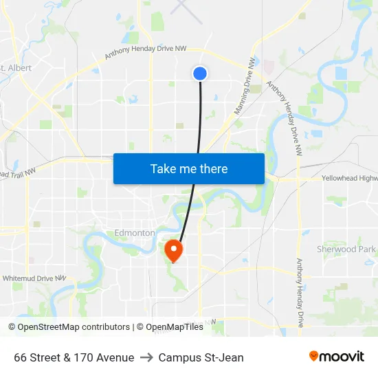 66 Street & 170 Avenue to Campus St-Jean map