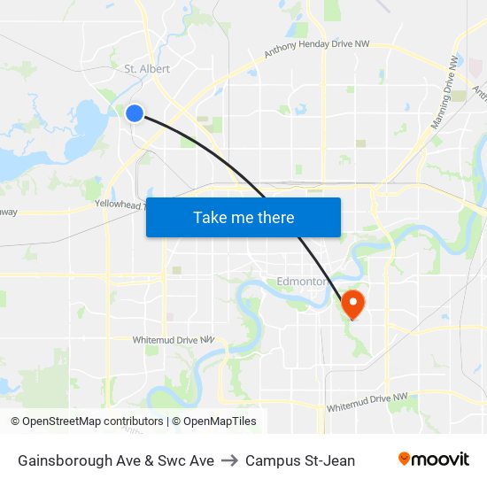 Gainsborough Ave & Swc Ave to Campus St-Jean map