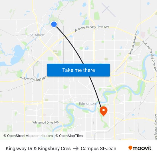 Kingsway Dr & Kingsbury Cres to Campus St-Jean map