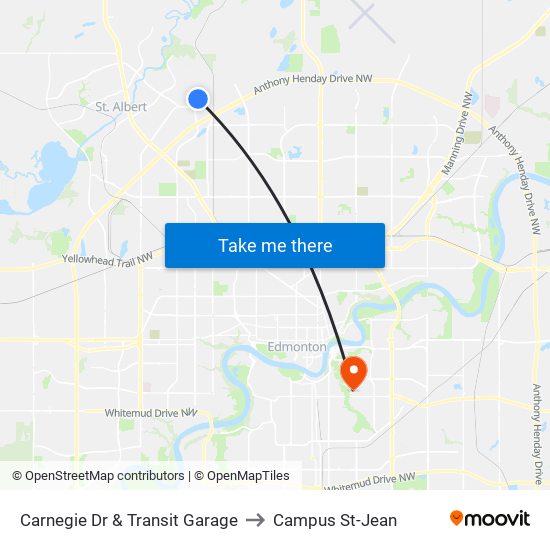 Carnegie Dr & Transit Garage to Campus St-Jean map