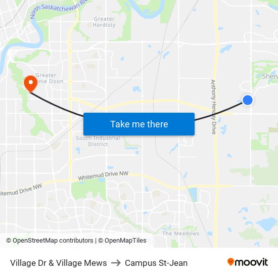 Village Dr & Village Mews to Campus St-Jean map