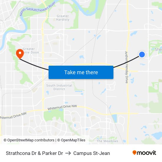 Strathcona Dr & Parker Dr to Campus St-Jean map