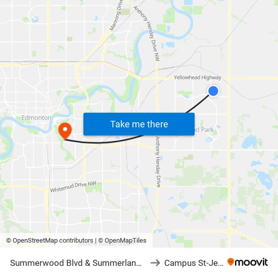 Summerwood Blvd & Summerland Wy to Campus St-Jean map