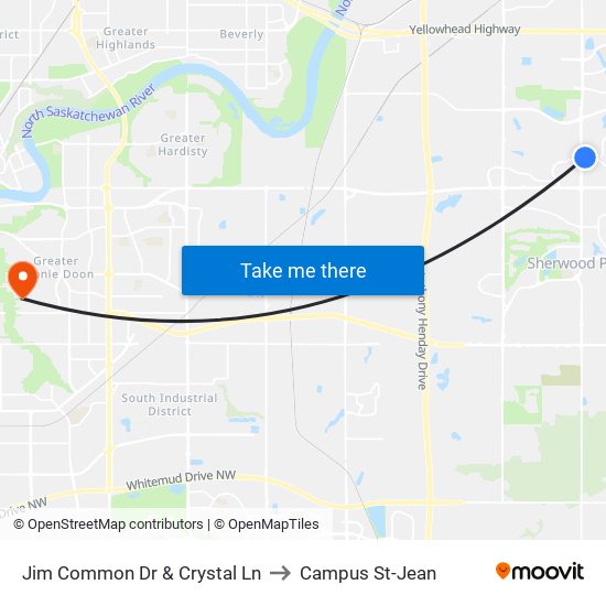 Jim Common Dr & Crystal Ln to Campus St-Jean map