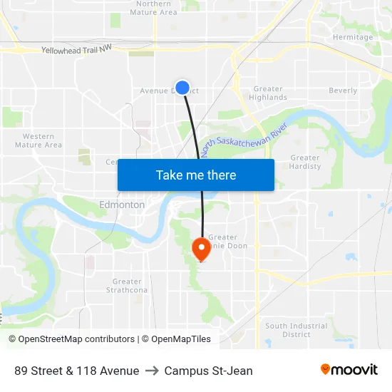 89 Street & 118 Avenue to Campus St-Jean map