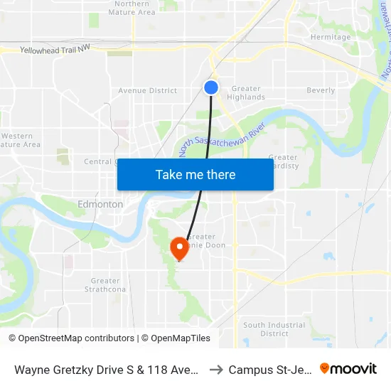 Wayne Gretzky Drive S & 118 Avenue to Campus St-Jean map