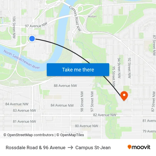 Rossdale Road & 96 Avenue to Campus St-Jean map