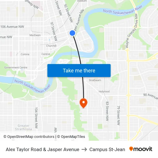 Alex Taylor Road & Jasper Avenue to Campus St-Jean map