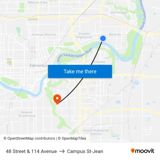 48 Street & 114 Avenue to Campus St-Jean map