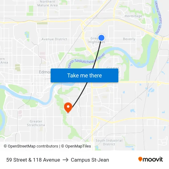 59 Street & 118 Avenue to Campus St-Jean map