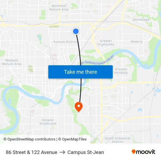 86 Street & 122 Avenue to Campus St-Jean map
