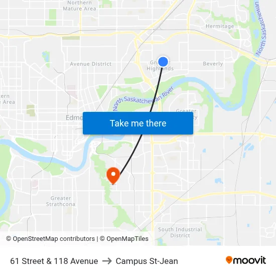 61 Street & 118 Avenue to Campus St-Jean map
