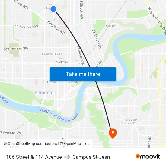 106 Street & 114 Avenue to Campus St-Jean map