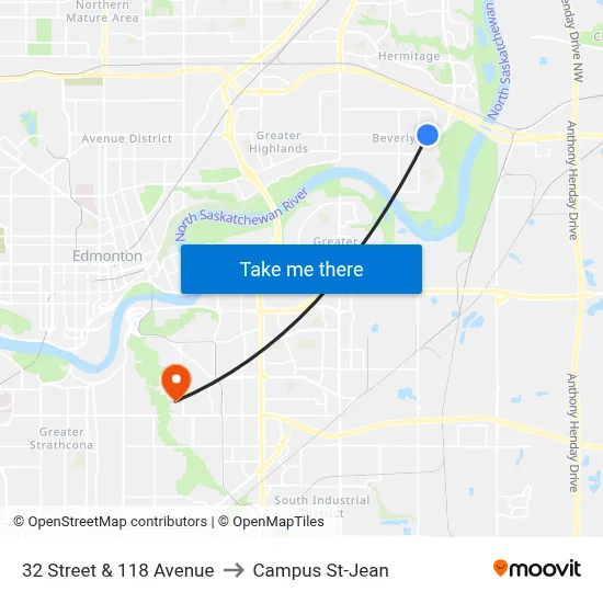 32 Street & 118 Avenue to Campus St-Jean map