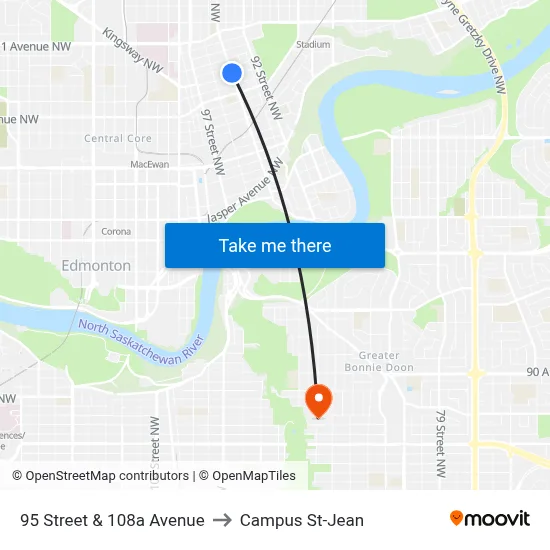 95 Street & 108a Avenue to Campus St-Jean map
