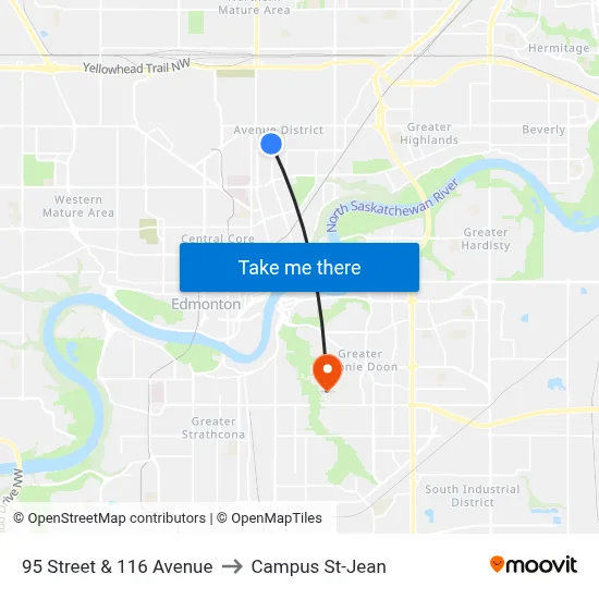 95 Street & 116 Avenue to Campus St-Jean map