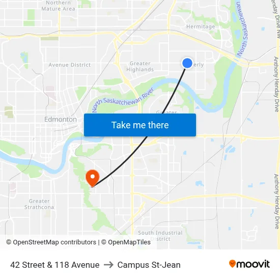 42 Street & 118 Avenue to Campus St-Jean map