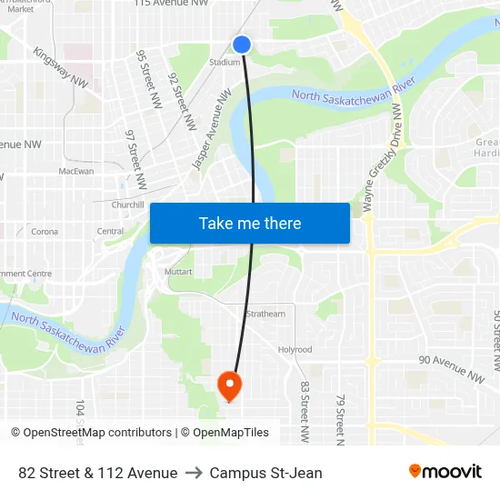 82 Street & 112 Avenue to Campus St-Jean map