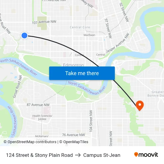 124 Street & Stony Plain Road to Campus St-Jean map