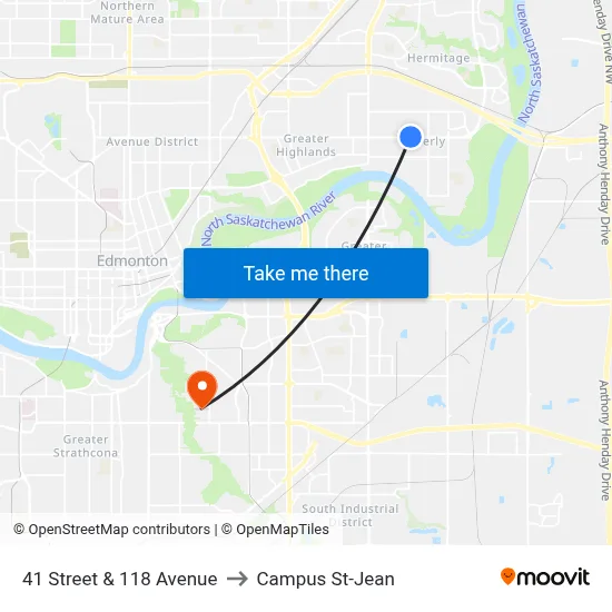 41 Street & 118 Avenue to Campus St-Jean map