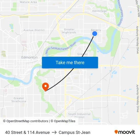 40 Street & 114 Avenue to Campus St-Jean map