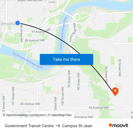 Government Transit Centre to Campus St-Jean map