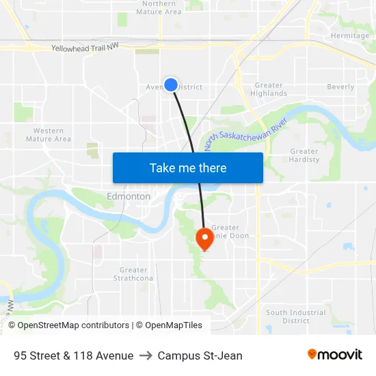 95 Street & 118 Avenue to Campus St-Jean map