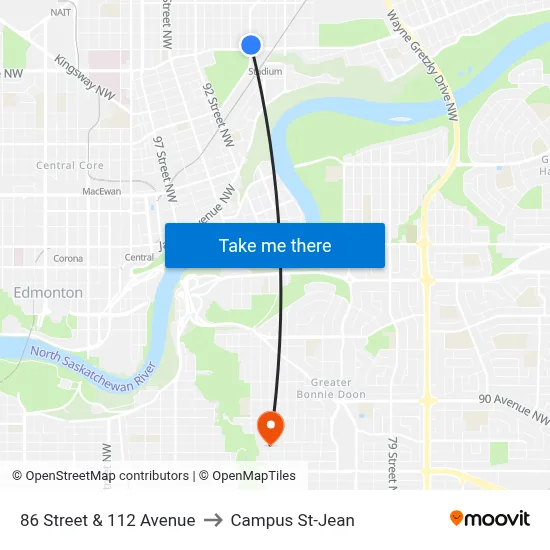 86 Street & 112 Avenue to Campus St-Jean map