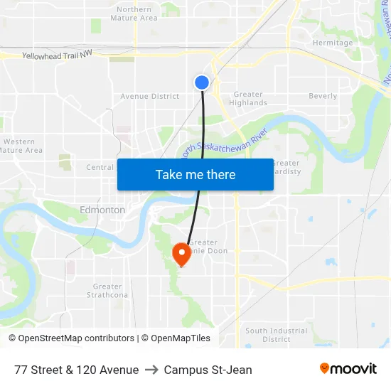 77 Street & 120 Avenue to Campus St-Jean map
