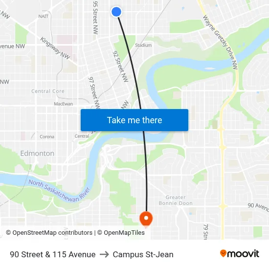 90 Street & 115 Avenue to Campus St-Jean map