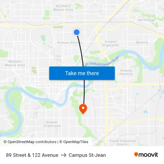 89 Street & 122 Avenue to Campus St-Jean map