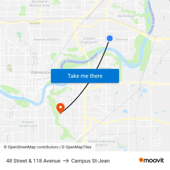 48 Street & 118 Avenue to Campus St-Jean map