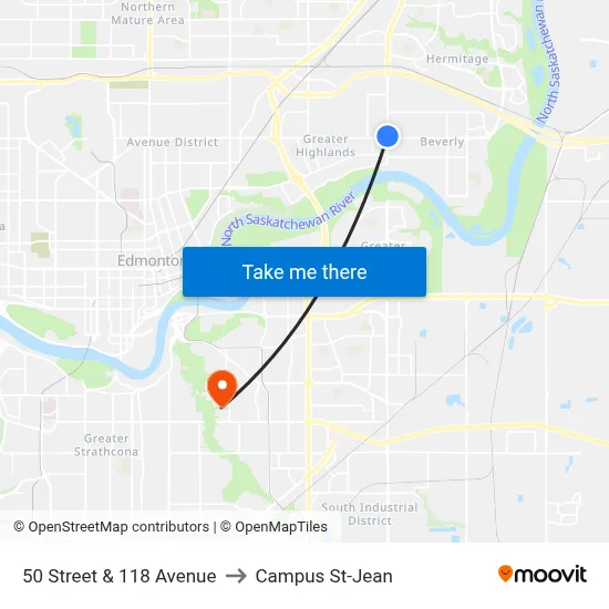 50 Street & 118 Avenue to Campus St-Jean map
