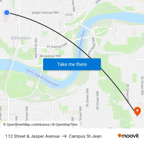 112 Street & Jasper Avenue to Campus St-Jean map