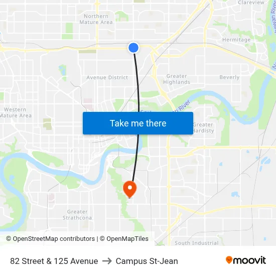 82 Street & 125 Avenue to Campus St-Jean map