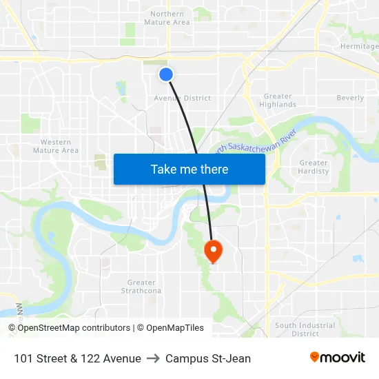 101 Street & 122 Avenue to Campus St-Jean map