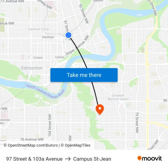 97 Street & 103a Avenue to Campus St-Jean map