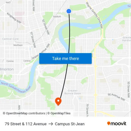 79 Street & 112 Avenue to Campus St-Jean map