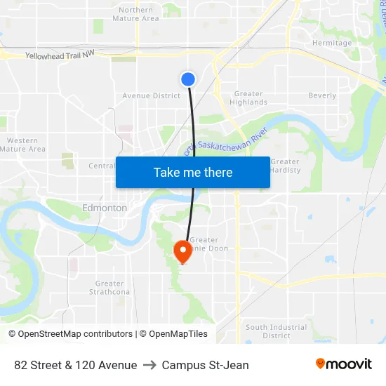 82 Street & 120 Avenue to Campus St-Jean map