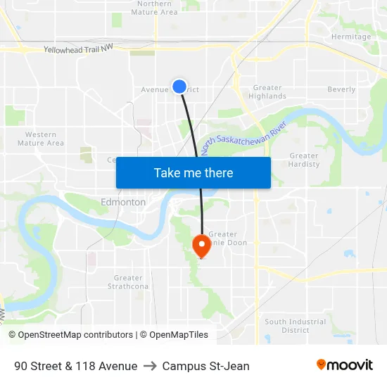 90 Street & 118 Avenue to Campus St-Jean map