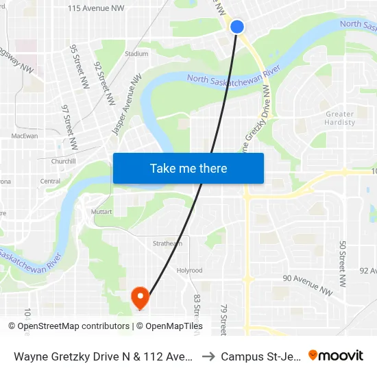 Wayne Gretzky Drive N & 112 Avenue to Campus St-Jean map