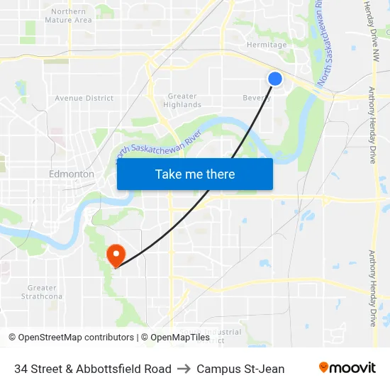 34 Street & Abbottsfield Road to Campus St-Jean map
