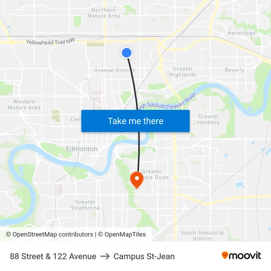 88 Street & 122 Avenue to Campus St-Jean map