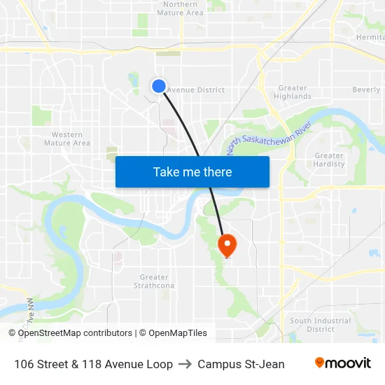 106 Street & 118 Avenue Loop to Campus St-Jean map